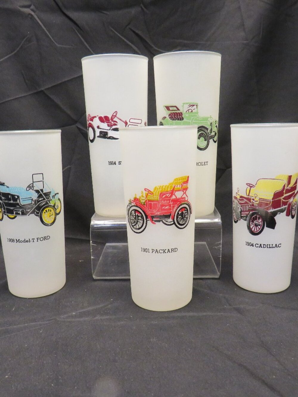 VTG Libby Highball Tom Collins Frosted Auto/Car Glasses Set of 5.